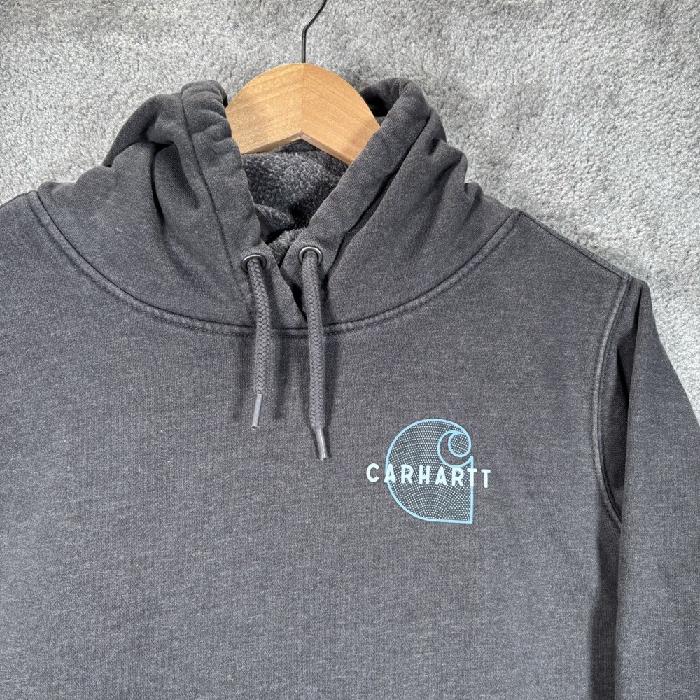 Carhartt Hoodie Sweatshirt Womens L Gray Fleece Midweight Rain Defender Graphic